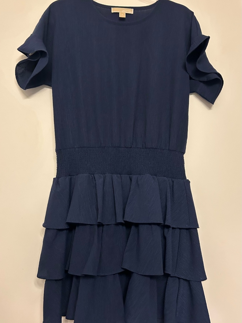 Michael Kors Navy Short-Sleeve Tiered Ruffle Dress